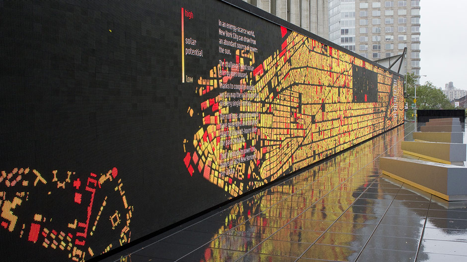 abstract representation of sunlight on new york reflected in the wet sidewalk