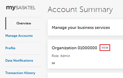 View link on Account Summary page in mySASKTEL Business