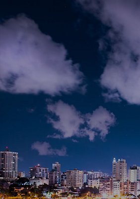 City skyline at night.