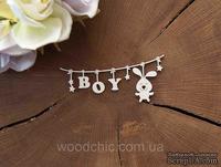 Чипборд "Подвеска детская с зайчиком "Boy" от WOODchic, 9х4 см, 1,6мм, белый картон