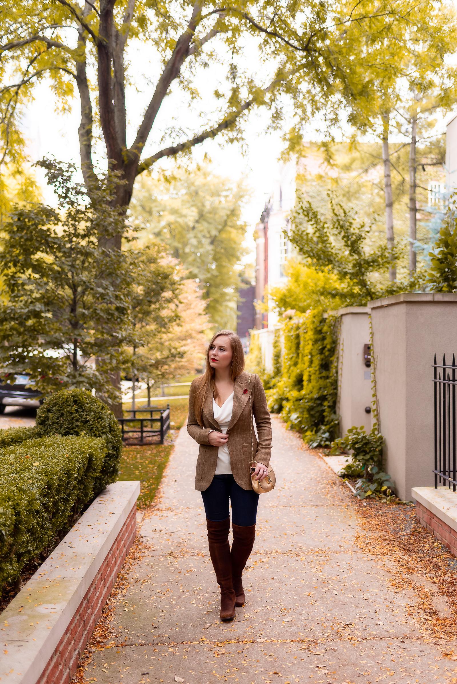 Fall Blazer Over the Knee Boots Outfit