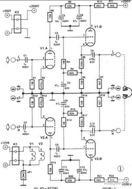 headphone amplifier composed of ECC822 tube circuit