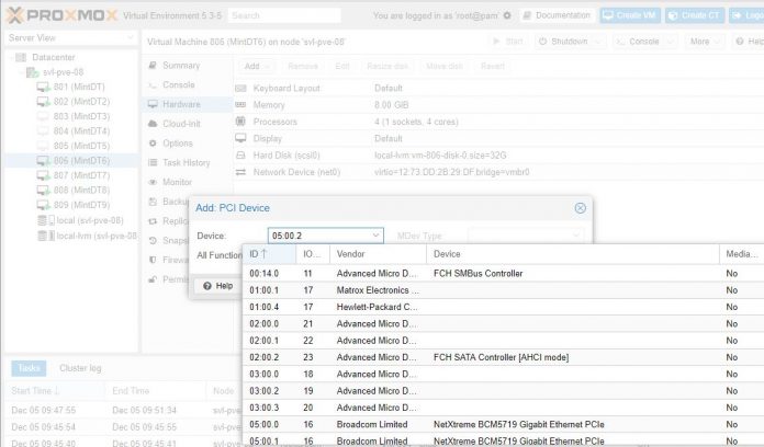 Proxmox VE 5 PCIe Device Selection GUI