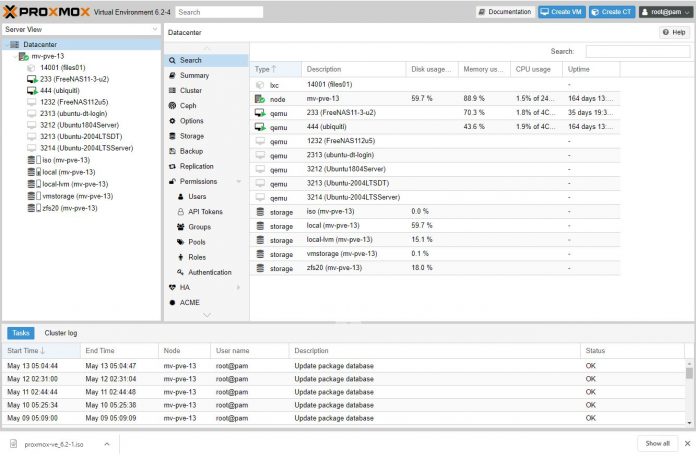 Proxmox VE 6.2 Dashboard