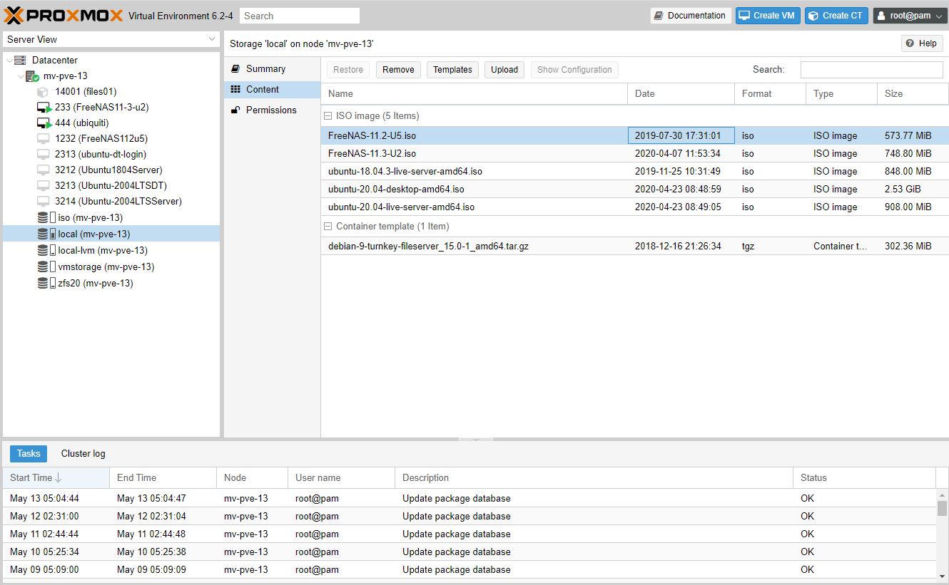 Proxmox VE 6.2 Storage View Creation Date