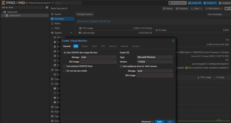 Proxmox VE 8.1 Create VM Virtio ISO