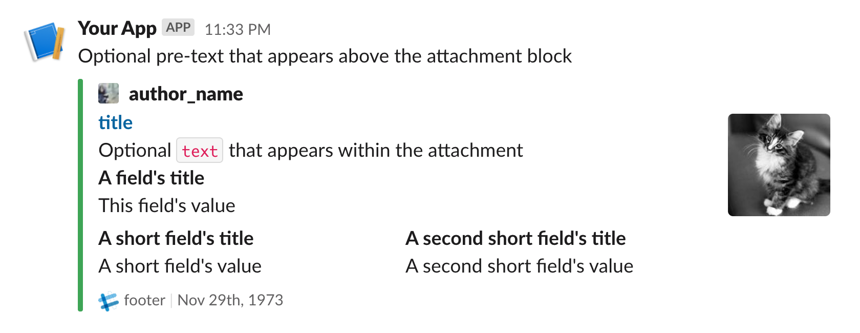 Example message with attachment showing full range of fields