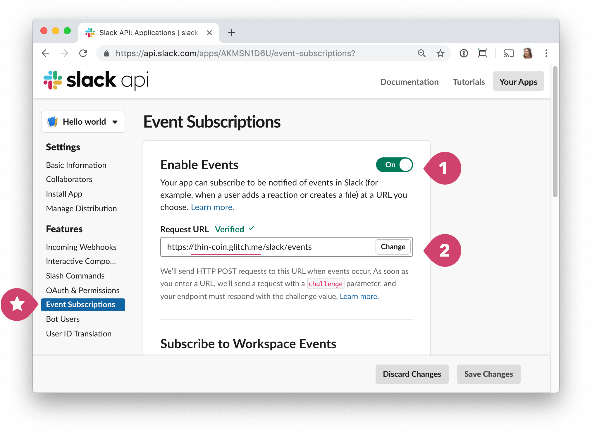 screen - slack config enable events