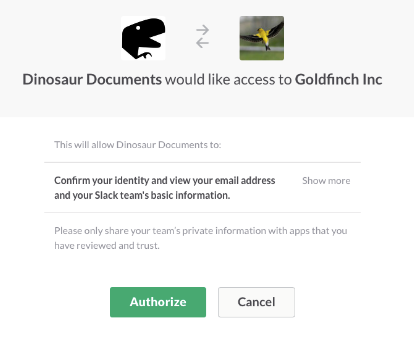 Sign in with Slack approval process screenshot