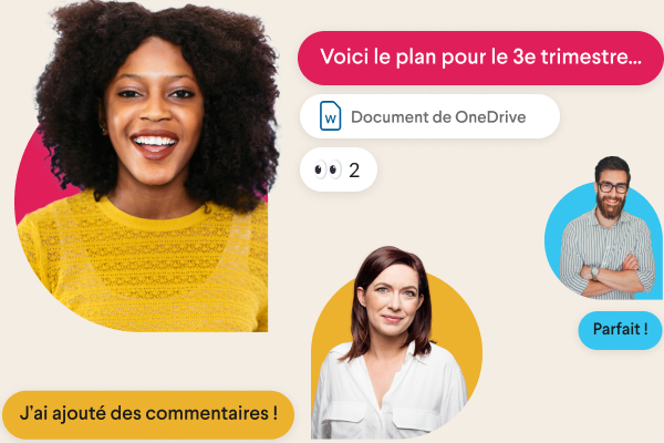 Canal Slack accompagné des photos de profil de membres et de noms de canaux, comme « équipe design » et « facturation »