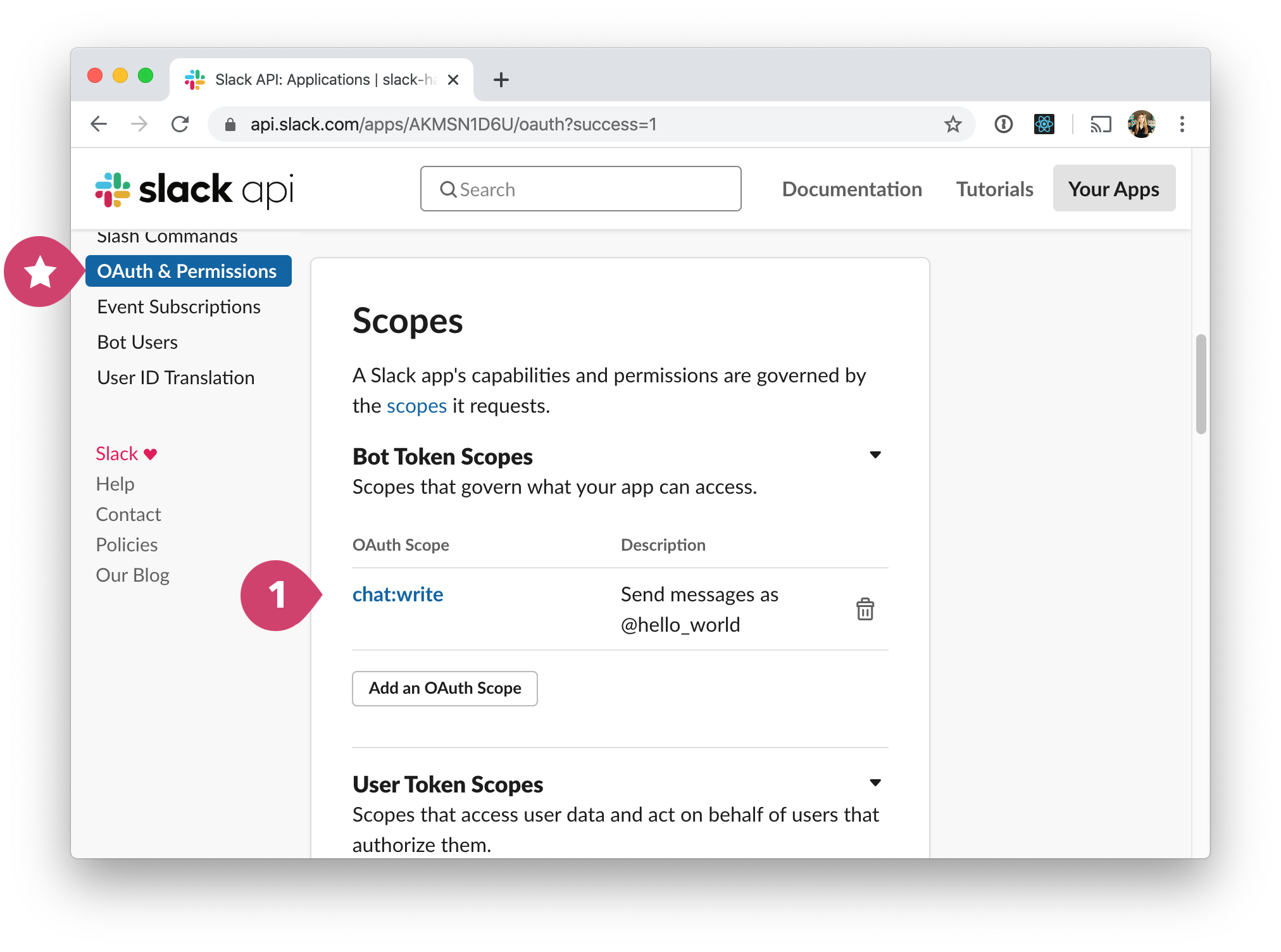 screen - slack config scopes