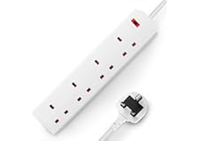 DESIRETECH White Electric Extension Lead - 4 Gang, 1 Metre Cable with UK Plug & 3 Pin Socket - Wall Mountable & Multi Socket 