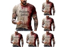 Problem Solved Shirt Men's Halloween T-Shirt Short Sleeve Crew Neck T-Shirt with Bloody Printed T-Shirt Casual Shirts Hallowe