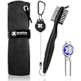 Handy Picks Microfiber Golf Towel (40 X 40cm) with Carabiner, Club Brush, Golf Divot Repair Tool with Ball Marker - Golf Acce