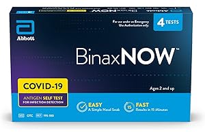 BinaxNOW COVID-19 Antigen Self Test, 1 Pack, 4 Tests Total, COVID Test With 15-Minute Results Without Sending to a Lab, Easy 