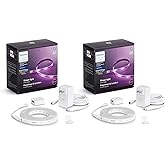 Philips Hue Indoor 6-Foot Smart LED Light Strip Plus Base Kits with Plugs - Color-Changing Single-Color Effect - 2 Pack - Con