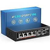 6 Port 2.5G Umanaged Ethernet Switch, 4 x 2.5G Base-T Ports, 2 x 10G SFP, Compatible with 100/1000/2500Mbps, Metal Fanless, D