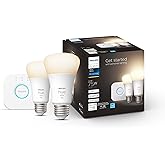 Philips Hue White Smart Light Starter Kit - Includes a (1) Bridge and (2) 75W A19 White LED Bulbs - Control with App - Works 