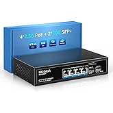 4 Port 2.5G PoE Switch Unmanaged with 4 x 2.5Gb Base-T PoE+@78W + 2 x 10G SFP Uplink, 2.5Gbe IEEE802.3af/at Power Over Ethern