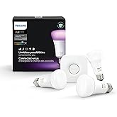 Philips Hue White and Color Ambiance A19 60W Equivalent LED Smart Bulb Starter Kit (3 A19 Bulbs and 1 Hub Compatible with Ama