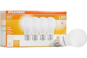 SYLVANIA LED A19 Light Bulb, 60W Equivalent Efficient 8.5W Medium Base, 2700K Soft White, 4 pack