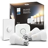 Philips Hue Smart Light Starter Kit - Includes (1) Bridge, (1) Smart Button and (3) Smart 75W A19 LED Bulb, White Ambiance Wa