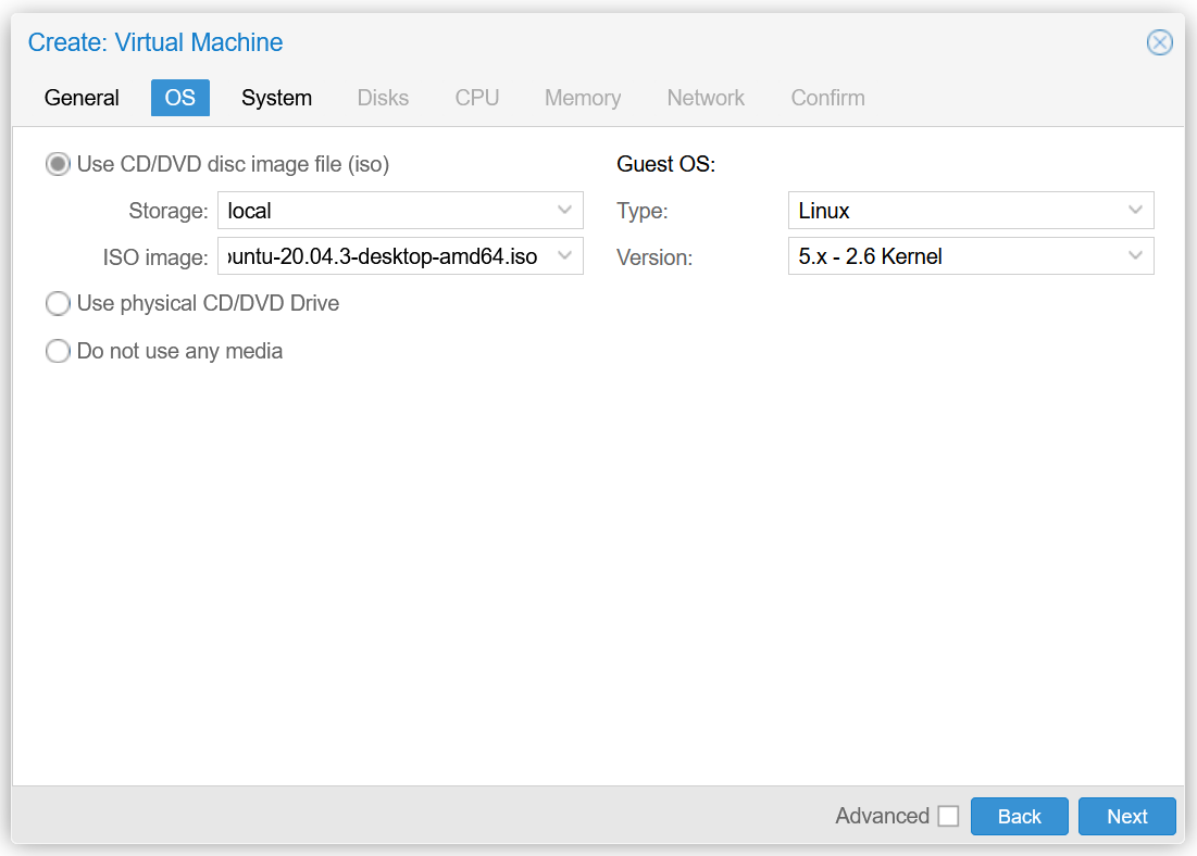 homelab proxmox create os