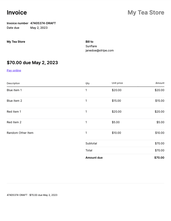 Invoice PDF without summary items