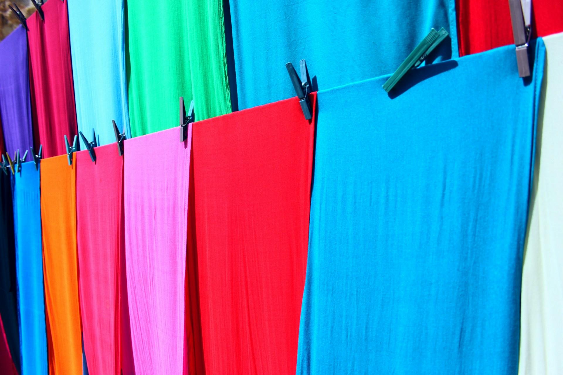 Fabric hung out to dry.