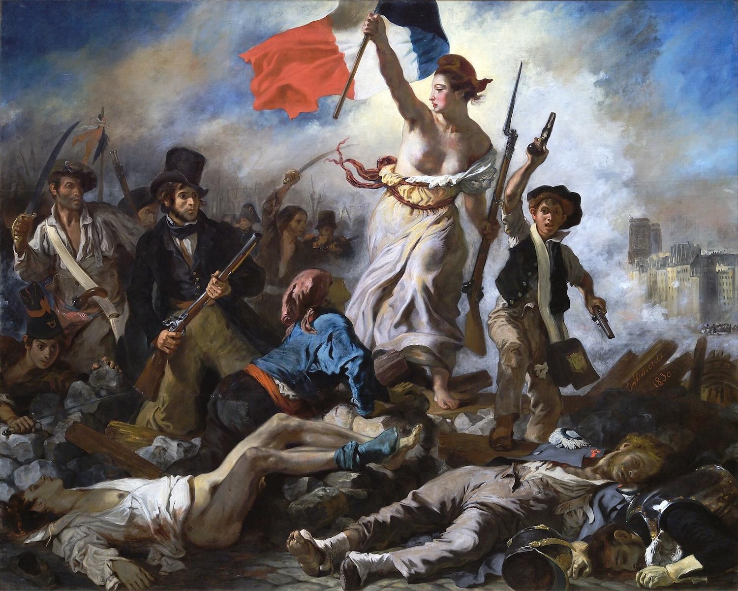 Représentation du tableau "La liberté guidant le peuple" de Delacroix.