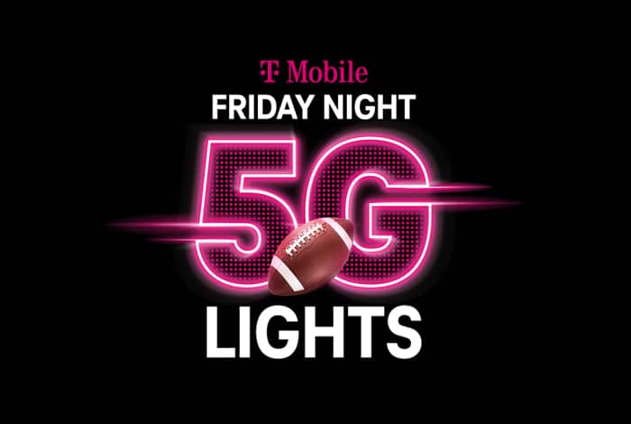 T-Mobile Friday Night 5G Lights on a neon 5G sign and a football.