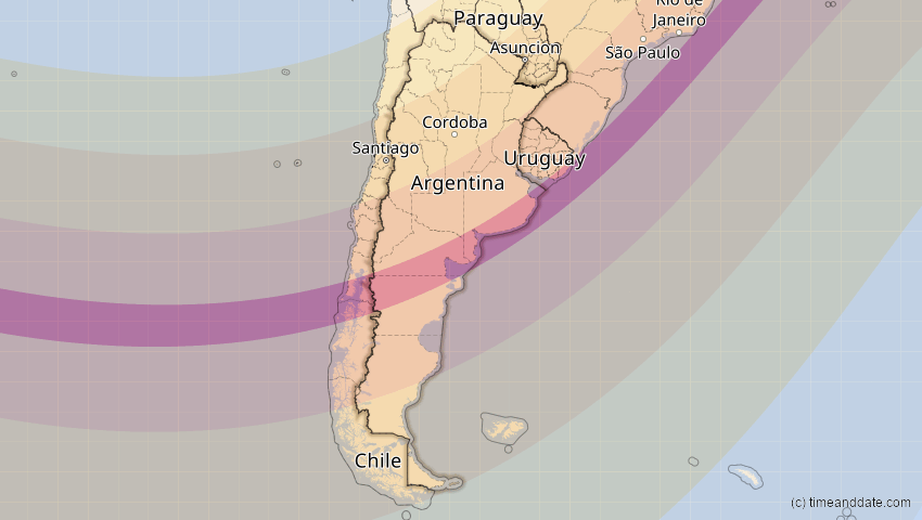 A map of Argentina, showing the path of the 2027年2月6日 (土) Annular Solar Eclipse