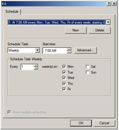 Shadow Copy Scheduling Dialog