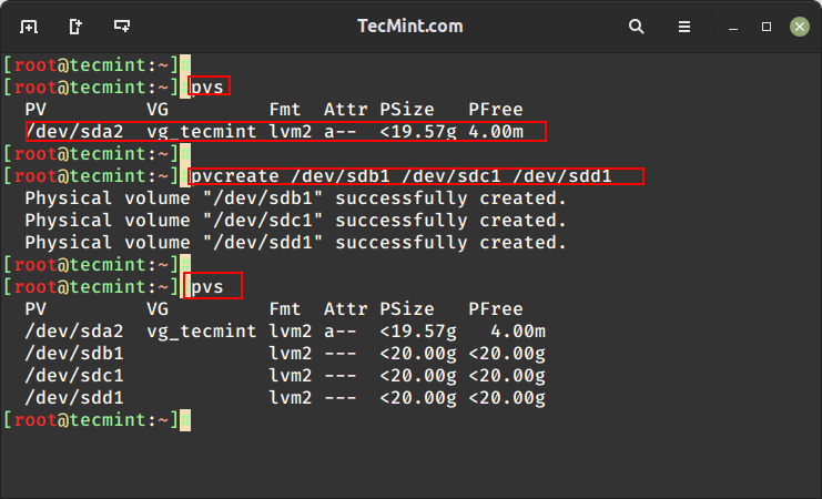 Create LVM Physical Volumes