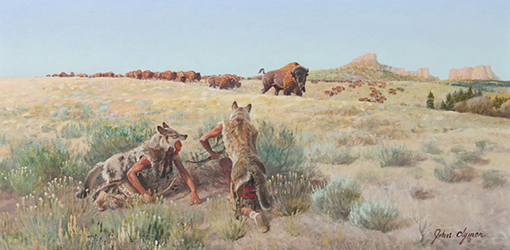 Loinclothed hobby; Obrázek dne - the picture od the day - ’awa rel - John Ford Clymer, Stalking Buffalo