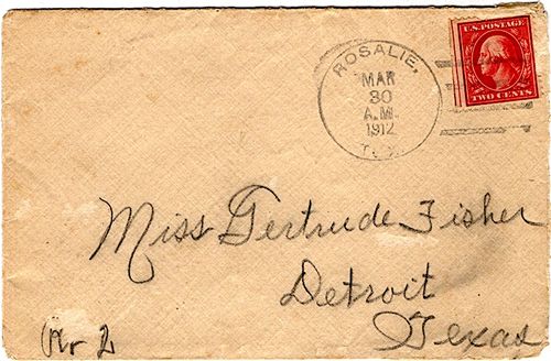 Rosalie, Red River County, TX - 1912 Postmark 