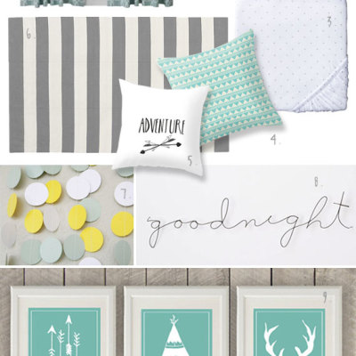 Gray/yellow/mint Nursery Mood Board | TheMombot.com