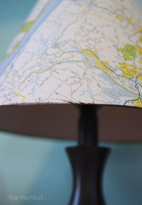 diy map covered lampshade, lampshade covering tutorial, map lampshade