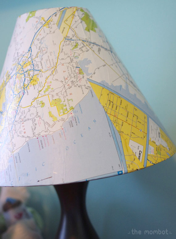 diy map covered lampshade, lampshade covering tutorial, map lampshade