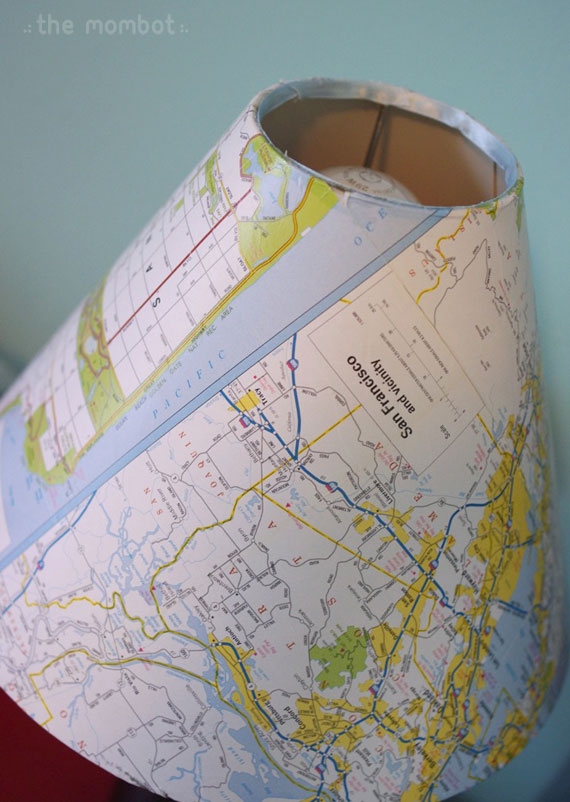 diy map covered lampshade, lampshade covering tutorial, map lampshade