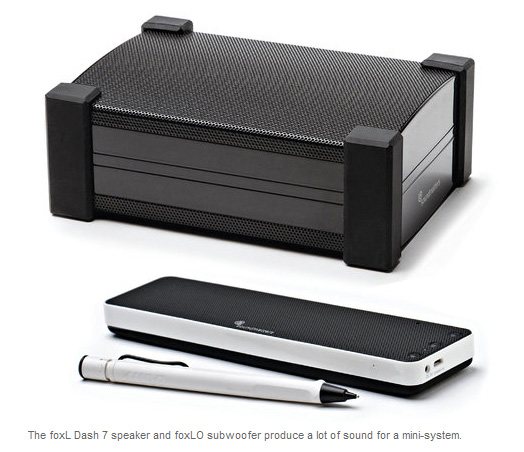 NY Times on Soundmatters foxL DASH7 "The foxL Dash 7 speaker and foxLO subwoofer produce a lot of sound for a mini-system." – Roy Furchgott, NY Times.