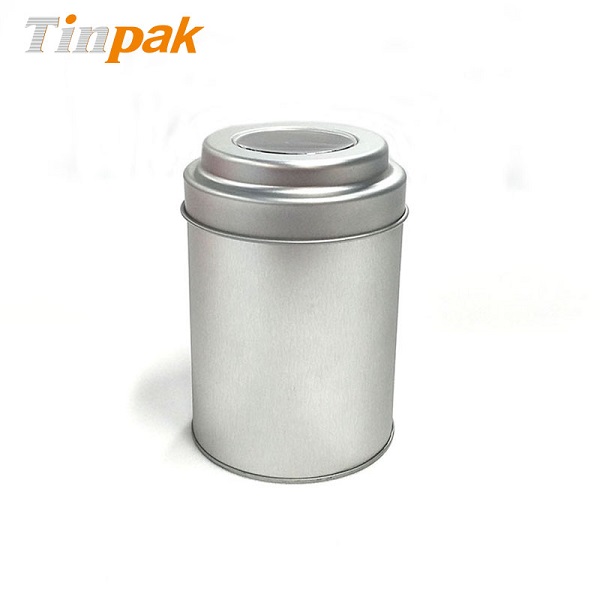 Food grade plain tea tin canister with windowed lid