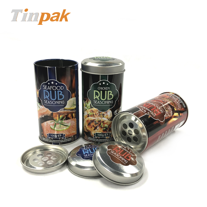 round metal spice tin with shaker lid