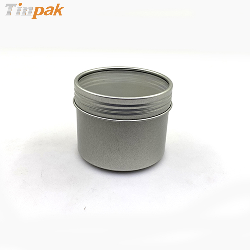 Plain silver round spice tin container with screw top