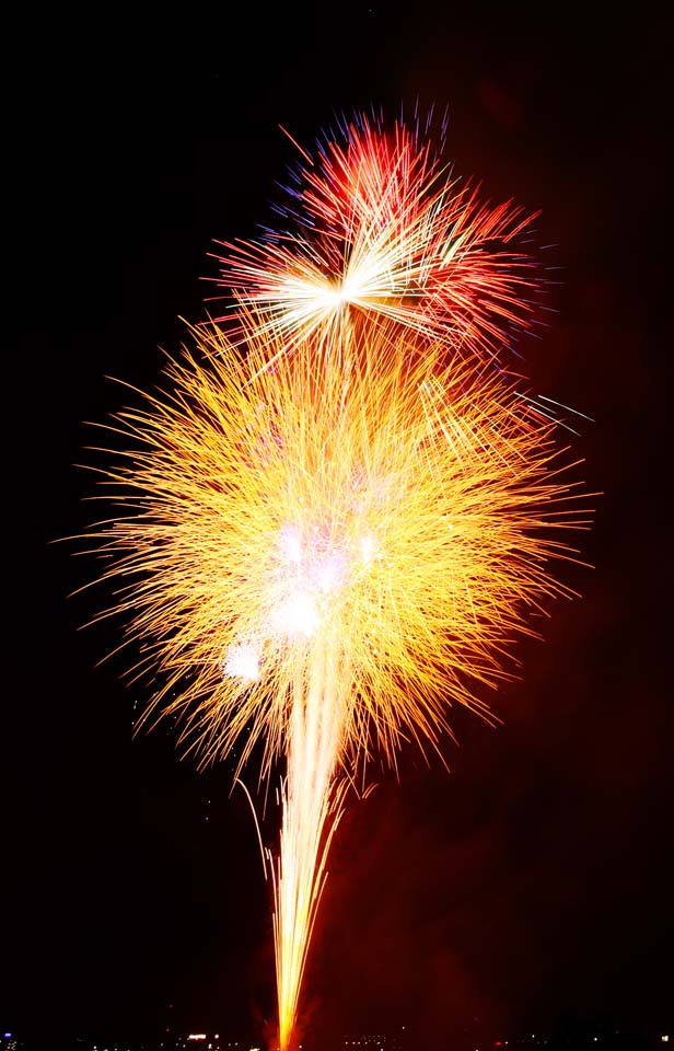 fotografia, materiale, libero il panorama, dipinga, fotografia di scorta,Mostra di fuochi artificiali di fiume di Tama, Fuoco artificiale che lanciano, la naturale scena od oggetto che aggiungono fascino poetico alla stagione dell'estate, Segnali fuoco, Luminosità