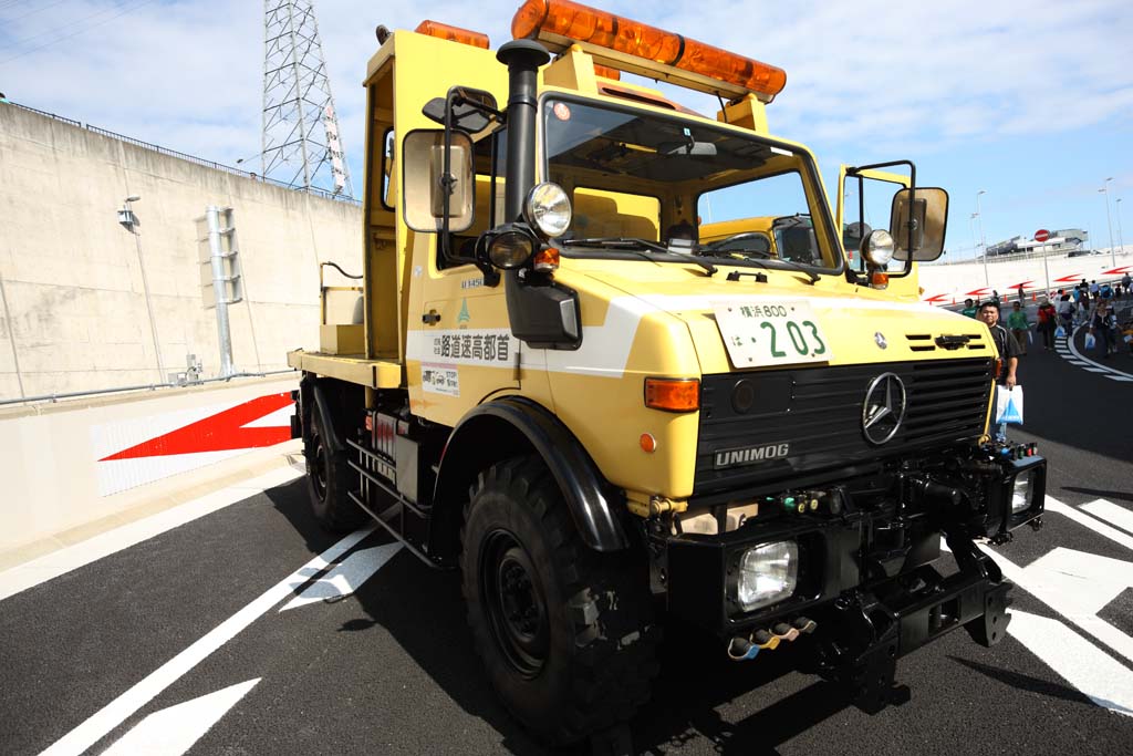 foto,tela,gratis,paisaje,fotografía,idea,Mantenimiento automóvil de trabajo de autopista de Metropolitan, El automóvil que trabaja, Benz, Póngase amarillo, Automóvil de trabajo especial