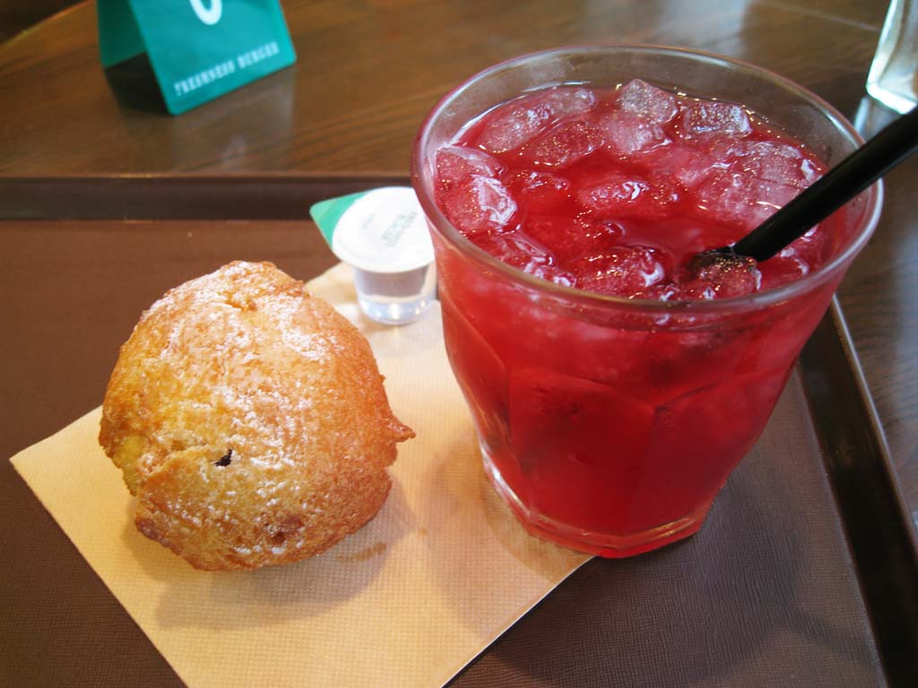 fotografia, materiale, libero il panorama, dipinga, fotografia di scorta,Una ciambella, ciambella rotonda, Un tè di erba di ghiaccio, Rosso, spuntino