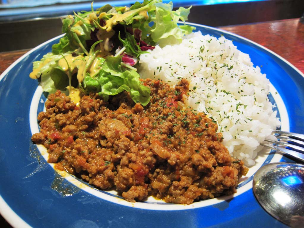 foto,tela,gratis,paisaje,fotografía,idea,Un plato del arroz frito con la carne, verduras y polvo de curry, Cocina, Comida, , 