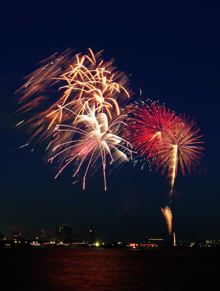 Foto, materiell, befreit, Landschaft, Bild, hat Foto auf Lager,Tokyo Bucht großartiges Feuerwerk, Feuerwerk, Nacht, Abschuss, Ein-Fußfeuerwerkball