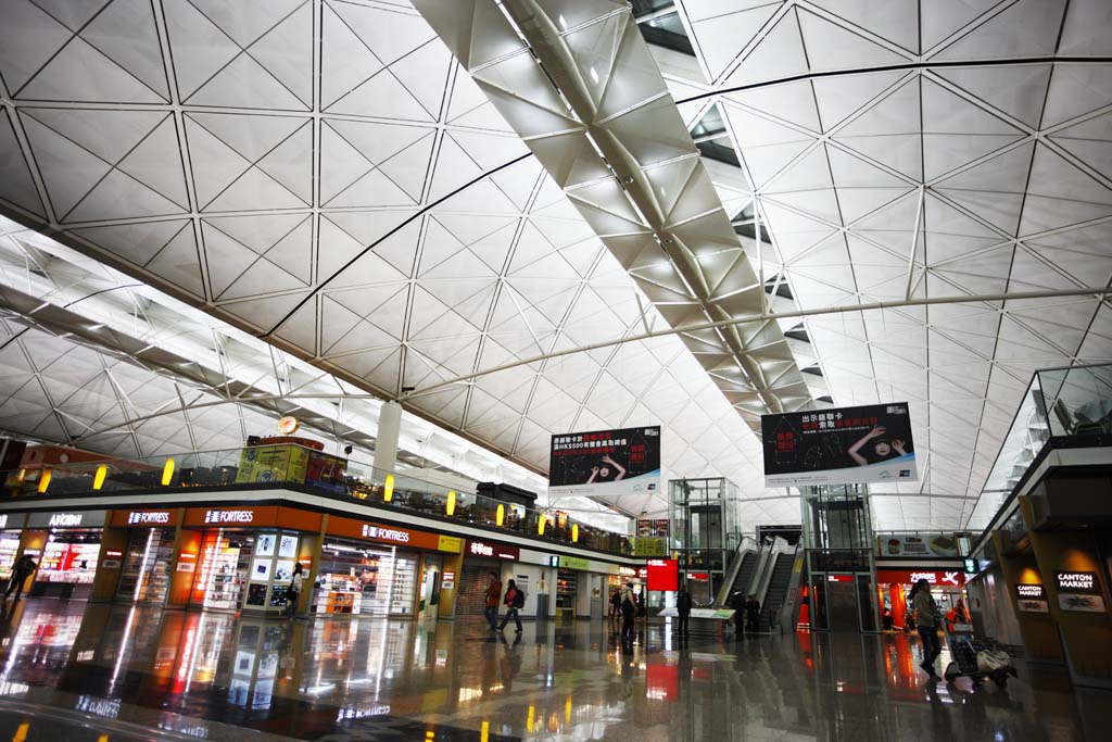 photo,material,free,landscape,picture,stock photo,Creative Commons,Hong Kong International Airport, pillar, roof, An airplane, 